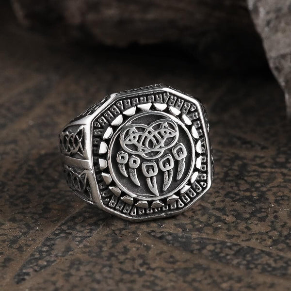 Nordic Bear Paw Stainless Steel Viking Ring | Gthic.com