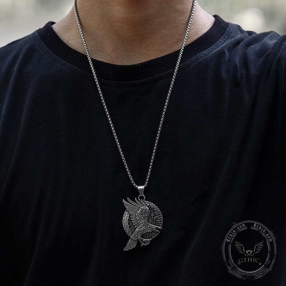 Nordic Raven Stainless Steel Viking Pendant | Gthic.com