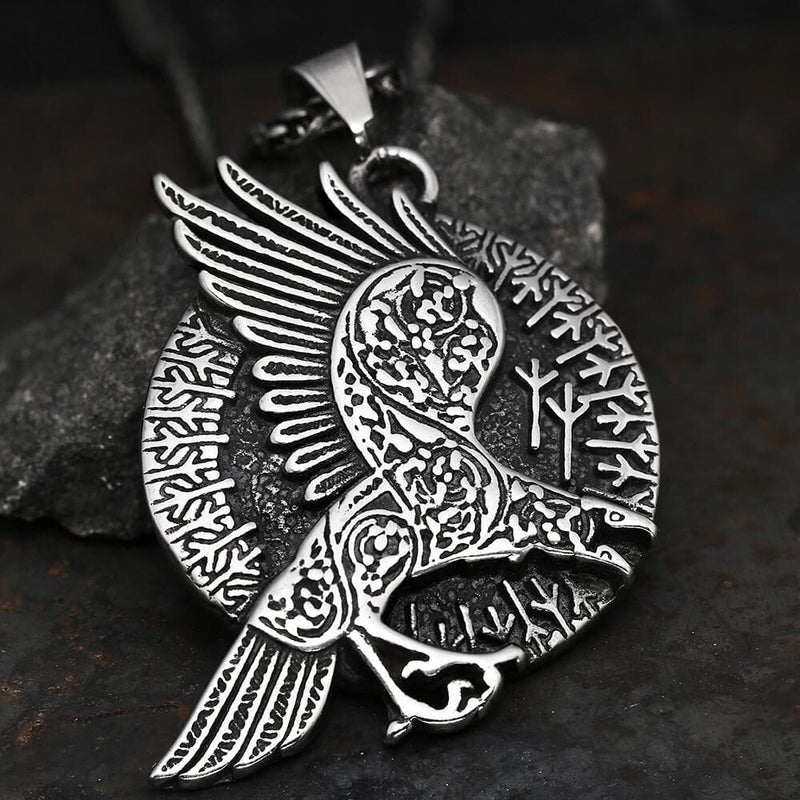 Nordic Raven Stainless Steel Viking Pendant | Gthic.com