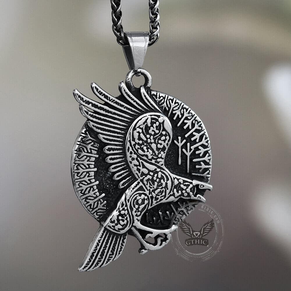 Nordic Raven Stainless Steel Viking Pendant | Gthic.com