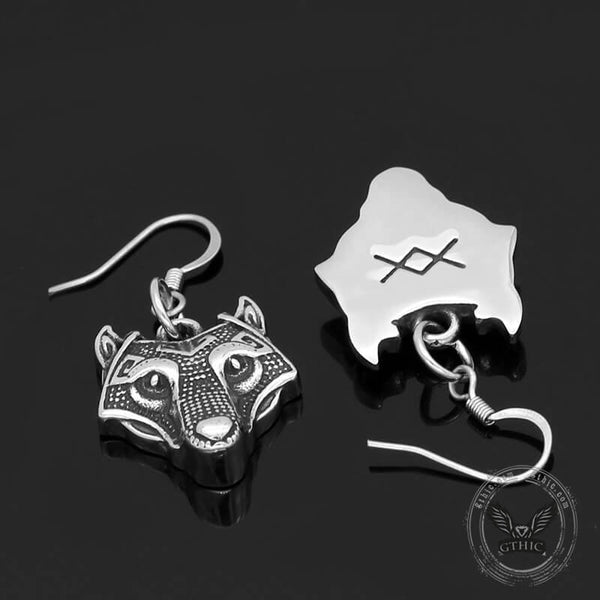 Nordic Wolf Stainless Steel Viking Earring | Gthic.com