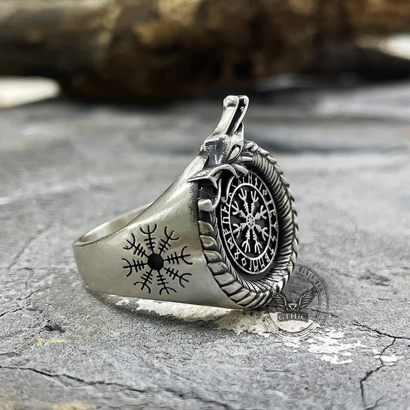 Norse Dragon Helm of Awe Sterling Silver Viking Ring | Gthic.com