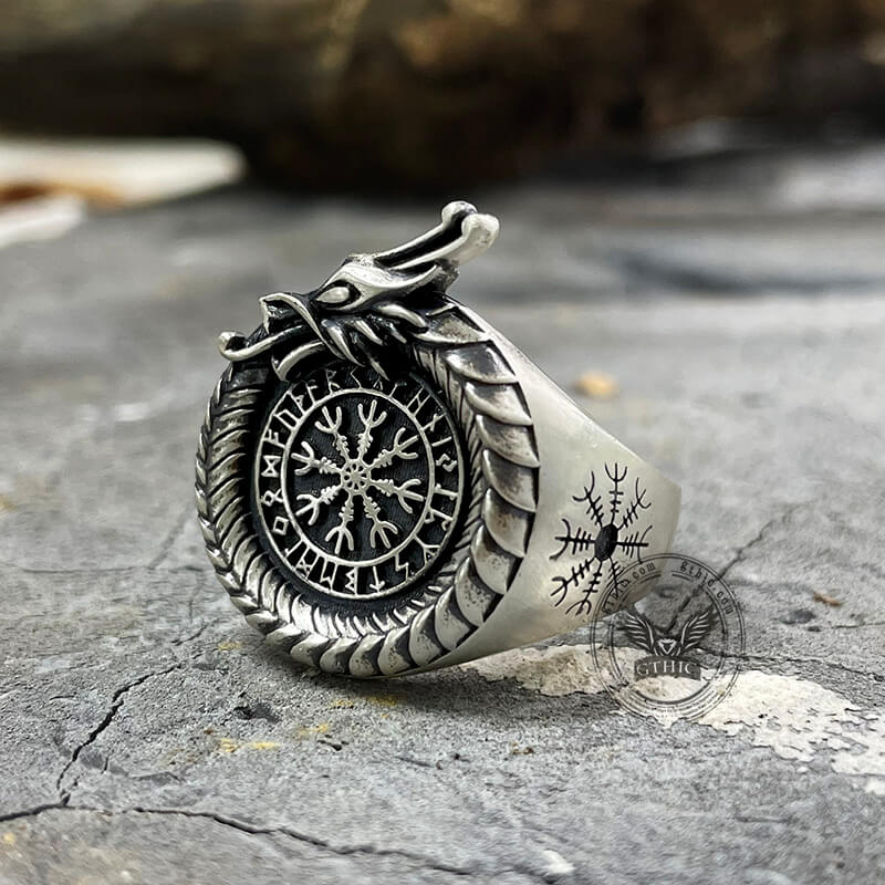 Norse Dragon Helm of Awe Sterling Silver Viking Ring | Gthic.com