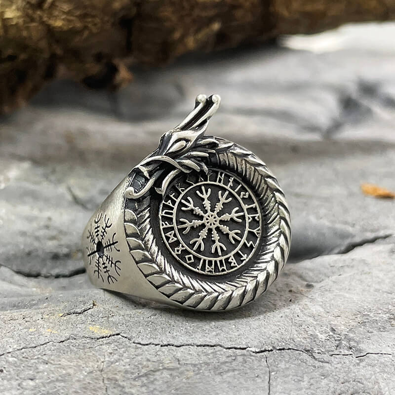 Norse Dragon Helm of Awe Sterling Silver Viking Ring | Gthic.com