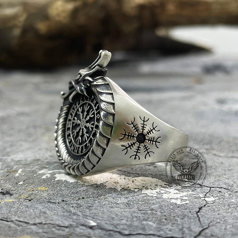 Norse Dragon Helm of Awe Sterling Silver Viking Ring | Gthic.com