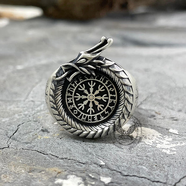 Norse Dragon Helm of Awe Sterling Silver Viking Ring | Gthic.com
