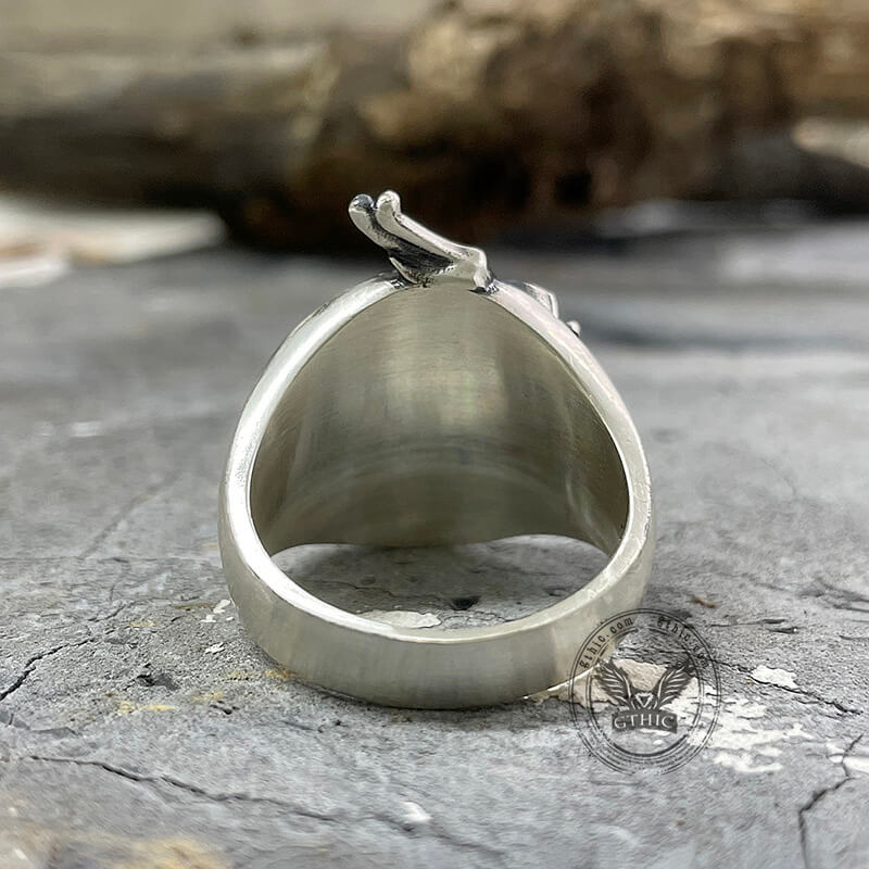 Norse Dragon Helm of Awe Sterling Silver Viking Ring | Gthic.com