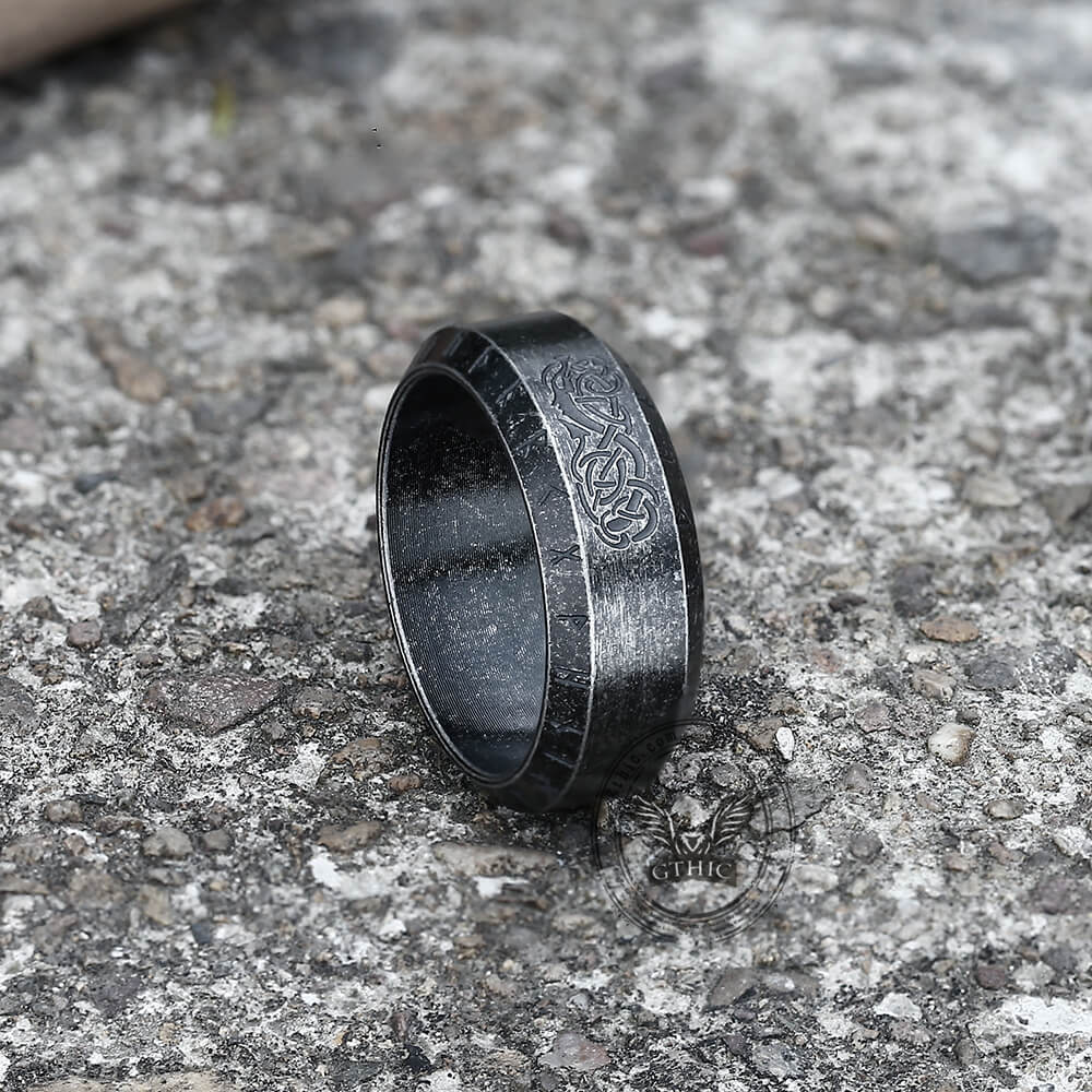 Norse Dragon Runes Stainless Steel Viking Ring