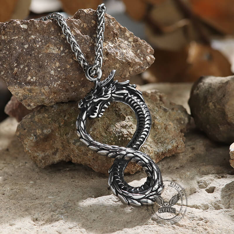 Norse Dragon Stainless Steel Ouroboros Pendant