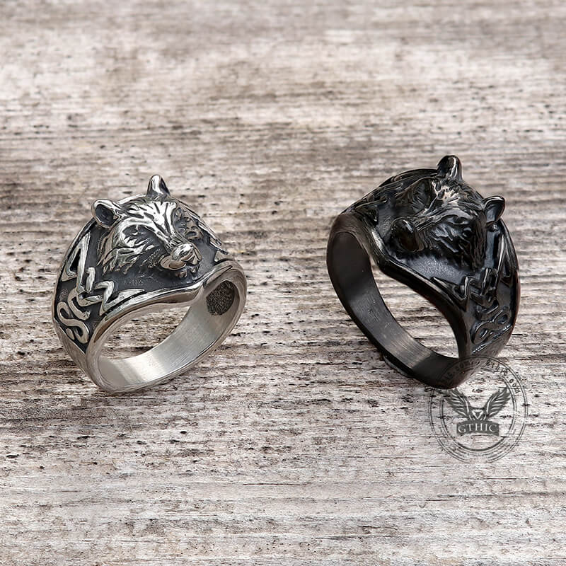 Norse Fenrir Wolf Stainless Steel Viking Ring | Gthic.com