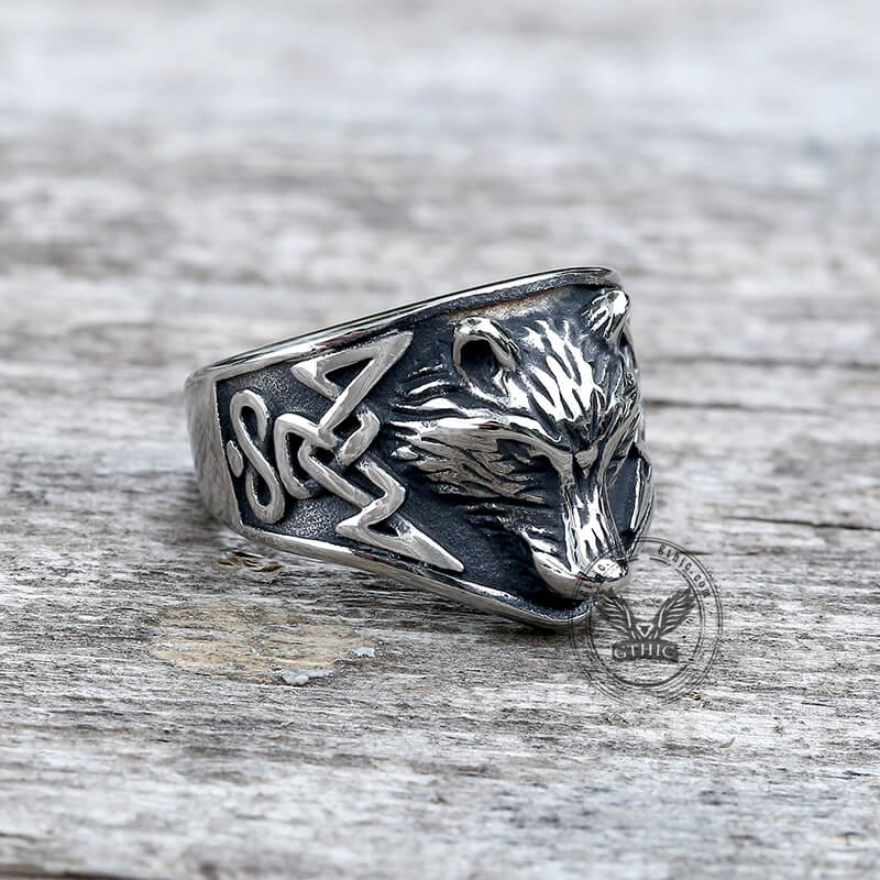 Norse Fenrir Wolf Stainless Steel Viking Ring | Gthic.com