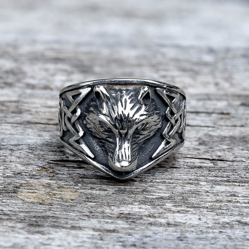 Norse Fenrir Wolf Stainless Steel Viking Ring | Gthic.com