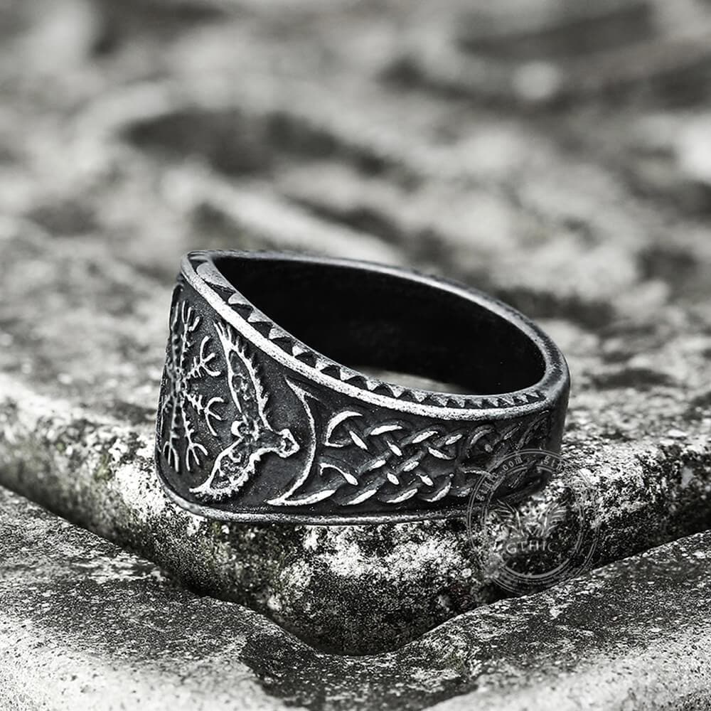 Norse Helm of Awe Eagle Stainless Steel Viking Ring 04 | Gthic.com
