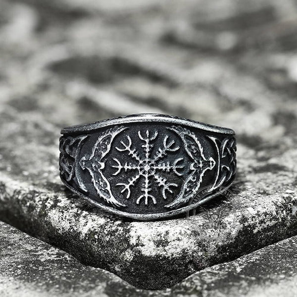 Norse Helm of Awe Eagle Stainless Steel Viking Ring 01 | Gthic.com