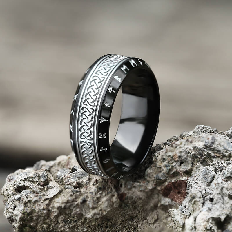 Norse Runes Celtic Knot Stainless Steel Viking Ring02 | Gthic.com