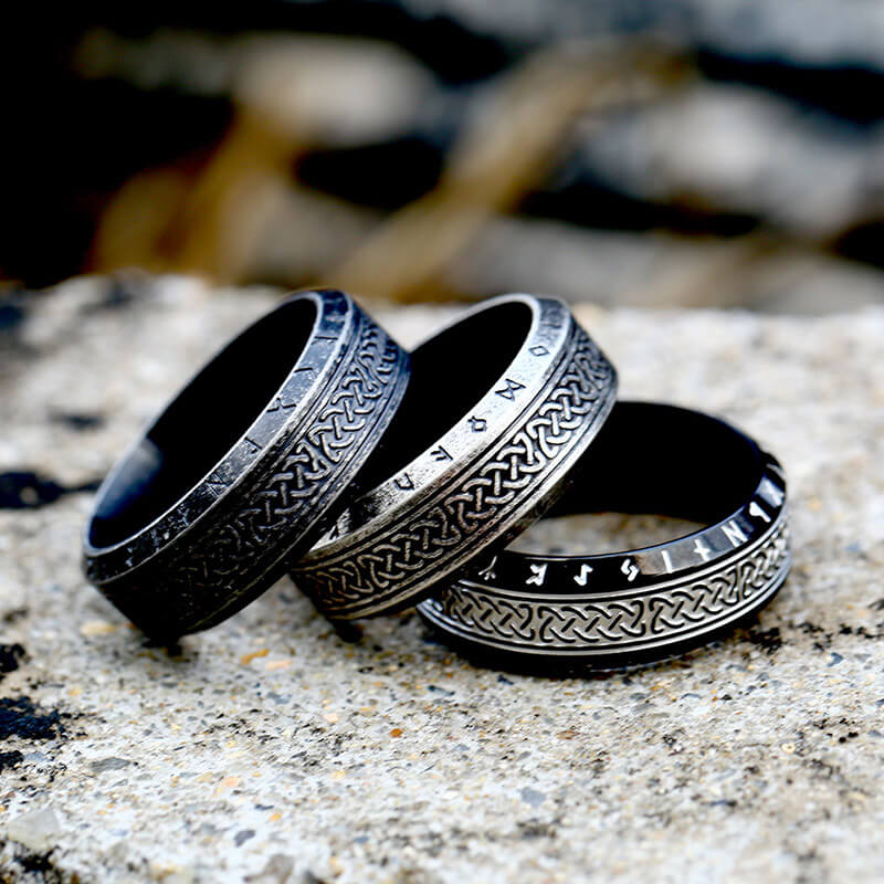 Norse Runes Celtic Knot Stainless Steel Viking Ring01 | Gthic.com