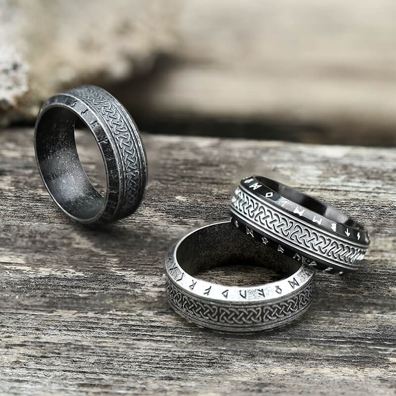 Norse Runes Celtic Knot Stainless Steel Viking Ring