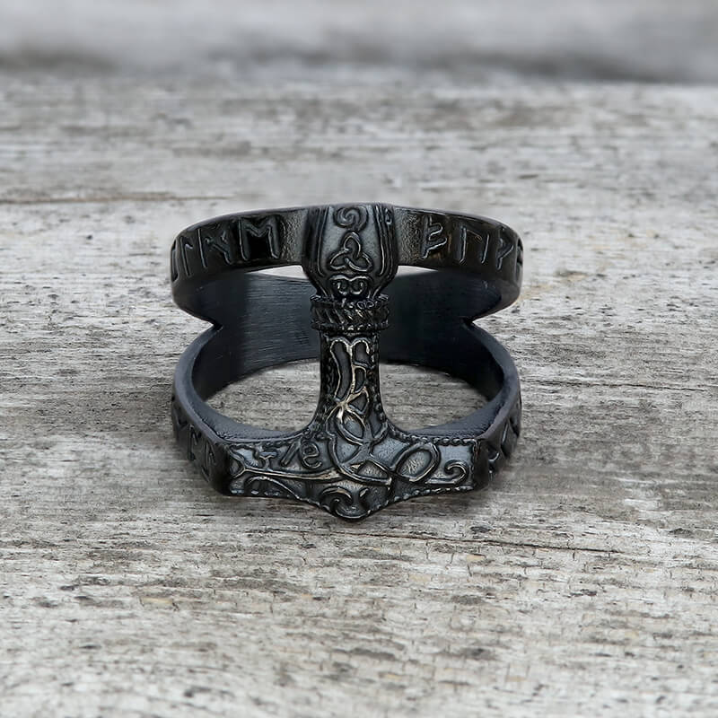 Norse Runes Thor’s Hammer Stainless Steel Ring | Gthic.com