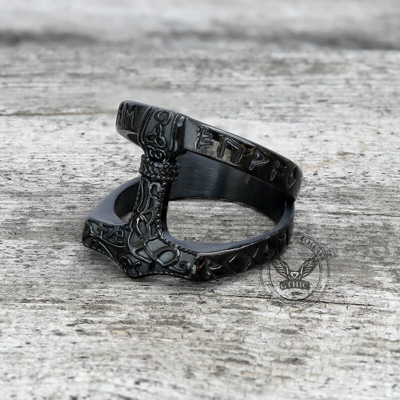 Norse Runes Thor’s Hammer Stainless Steel Ring | Gthic.com