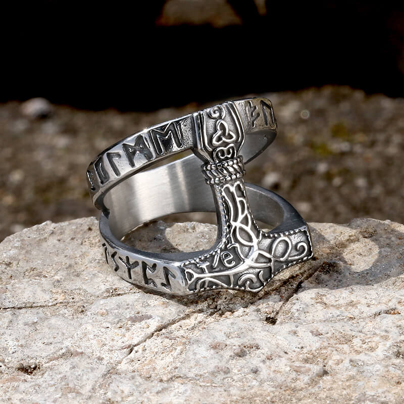 Norse Runes Thor’s Hammer Stainless Steel Ring | Gthic.com