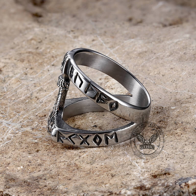 ENXICO Runic Thor's Hammer Mjolnir Ring - 316L Stainless Steel Norse Viking Jewelry
