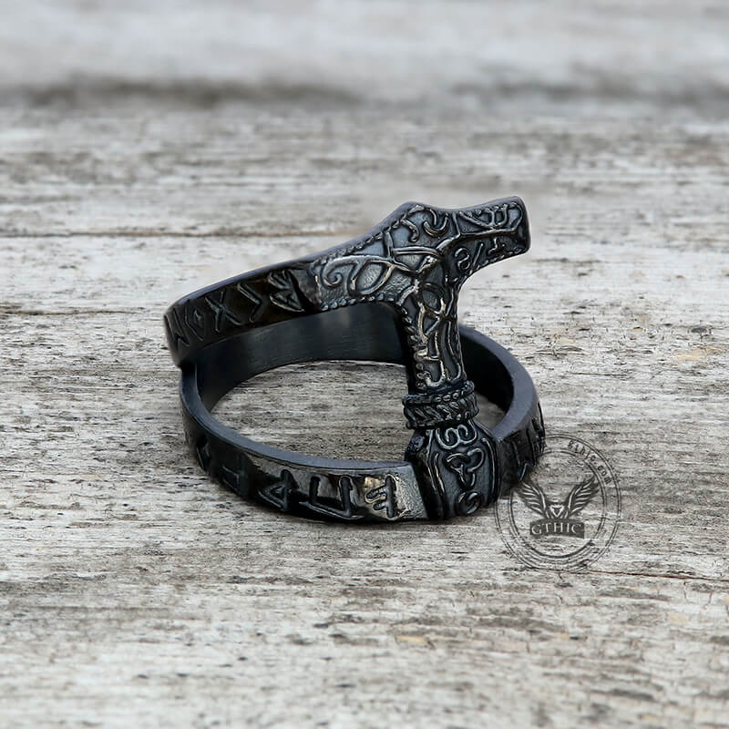 Norse Runes Thor’s Hammer Stainless Steel Ring | Gthic.com