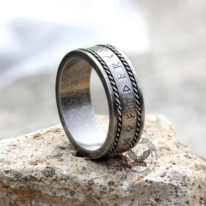 Norse Runes Twist Chain Stainless Steel Viking Ring