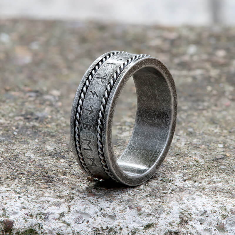 Norse Runes Twist Chain Stainless Steel Viking Ring | Gthic.com