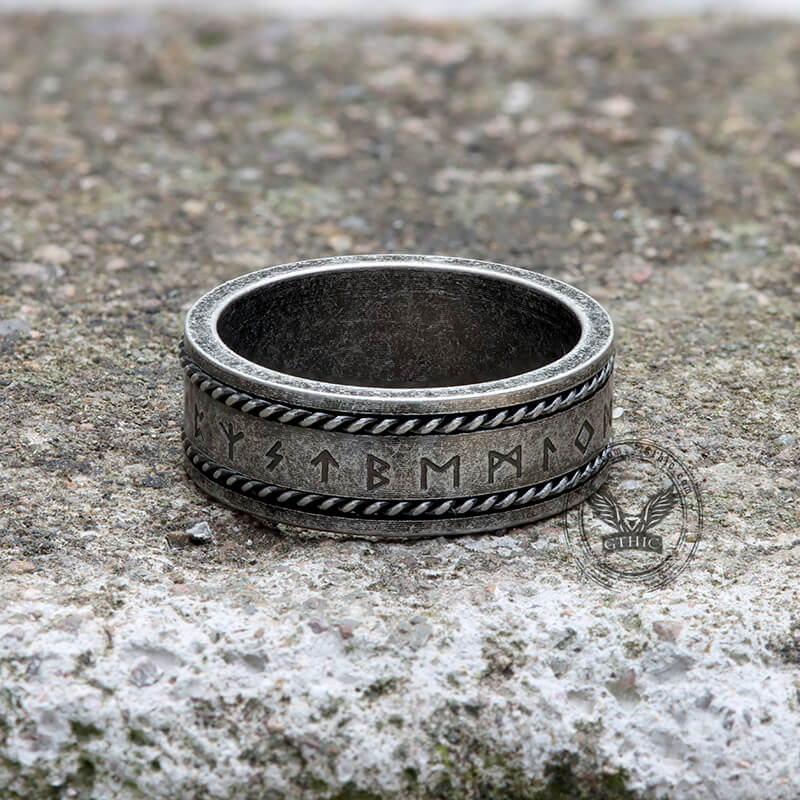 Norse Runes Twist Chain Stainless Steel Viking Ring