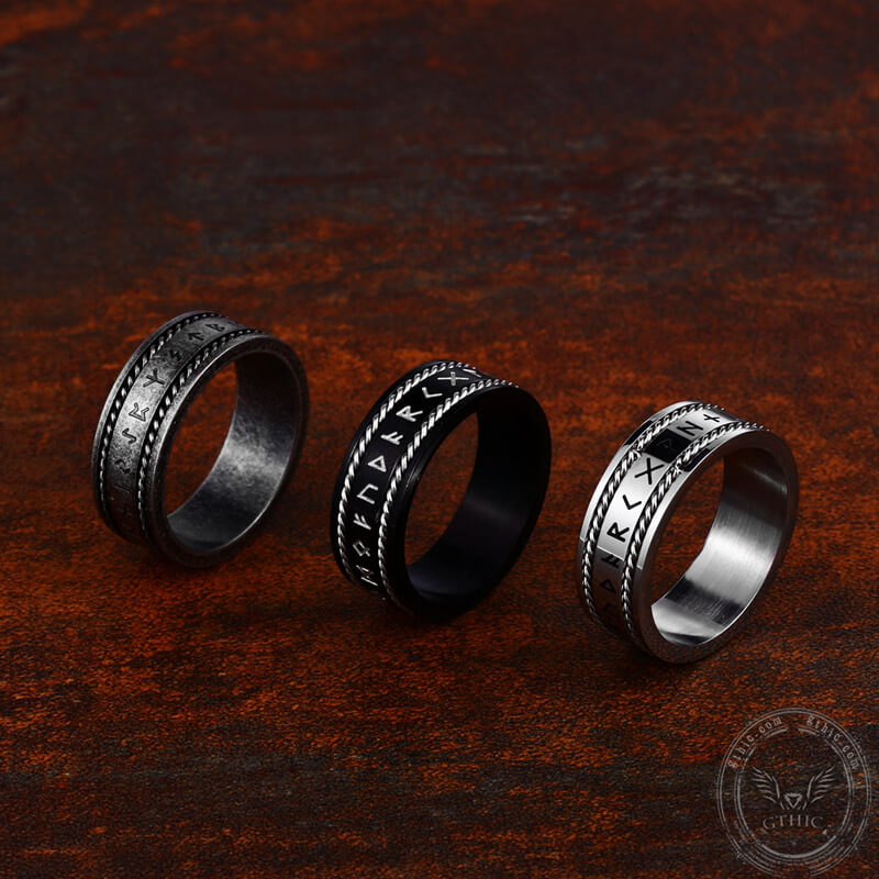 Norse Runes Twist Chain Stainless Steel Viking Ring | Gthic.com