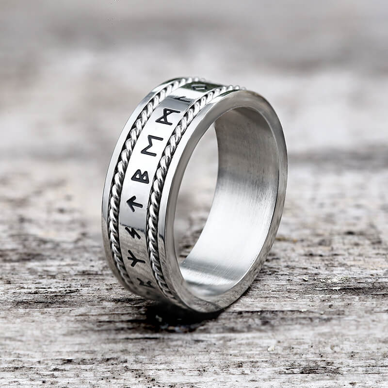 Norse Runes Twist Chain Stainless Steel Viking Ring | Gthic.com