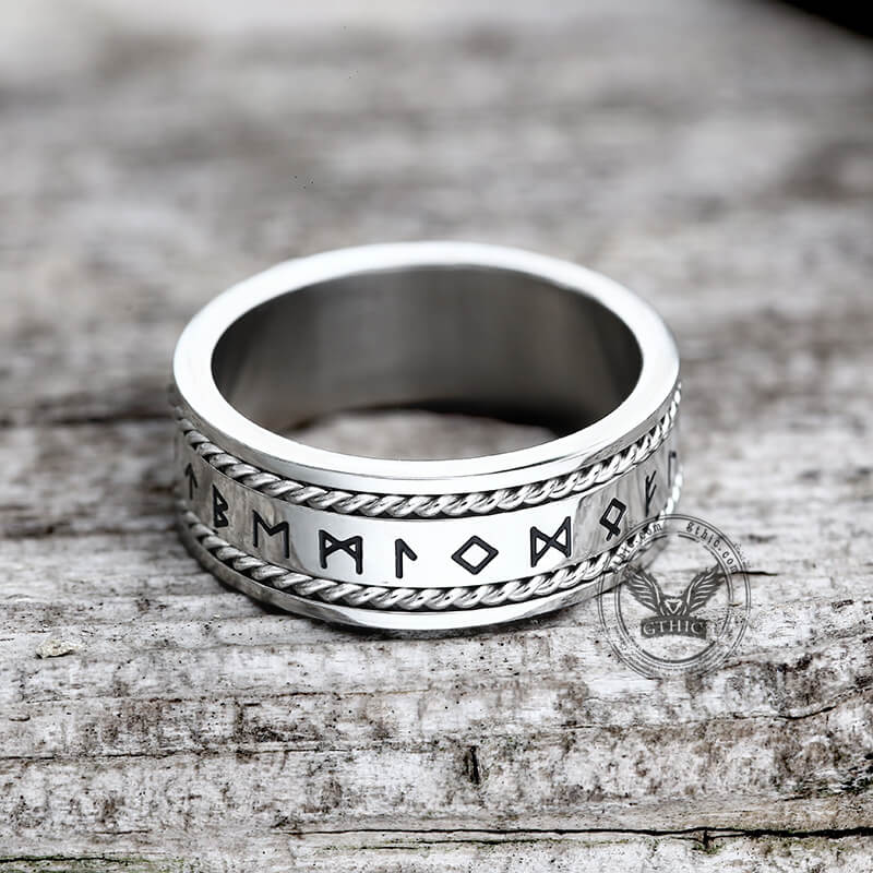Norse Runes Twist Chain Stainless Steel Viking Ring