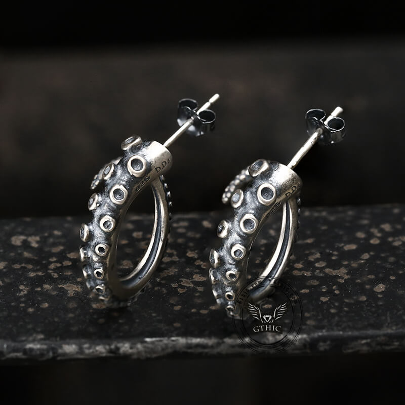 Octopus Arms Sterling Silver Stud Earrings