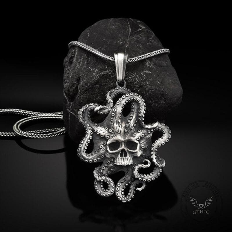 Kraken Octopus Pure Tin Skull Necklace04 | Gthic.com