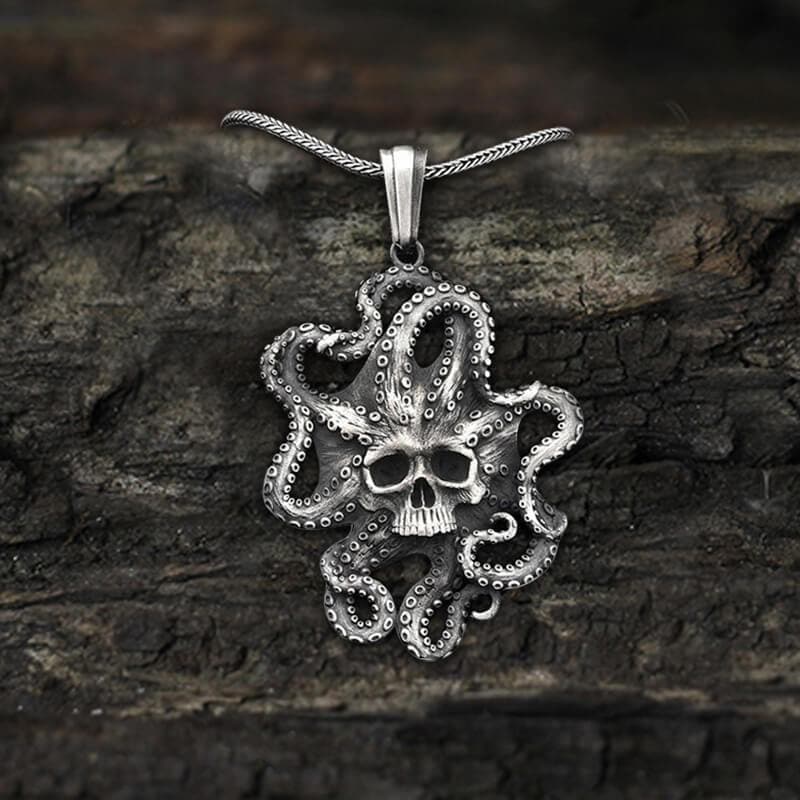 Kraken Octopus Pure Tin Skull Necklace05 | Gthic.com