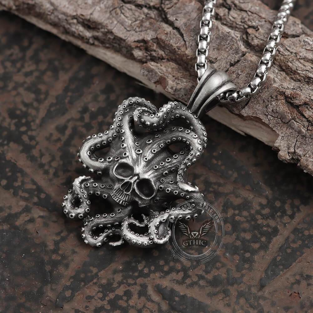 Collier tête de mort en étain pur Kraken Octopus