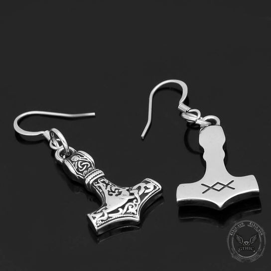 Odin Mjolnir Stainless Steel Viking Earrings 03 | Gthic