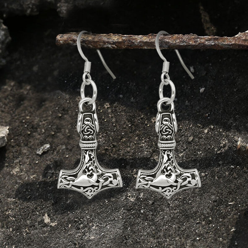 Odin Mjolnir Stainless Steel Viking Earrings 01 | Gthic