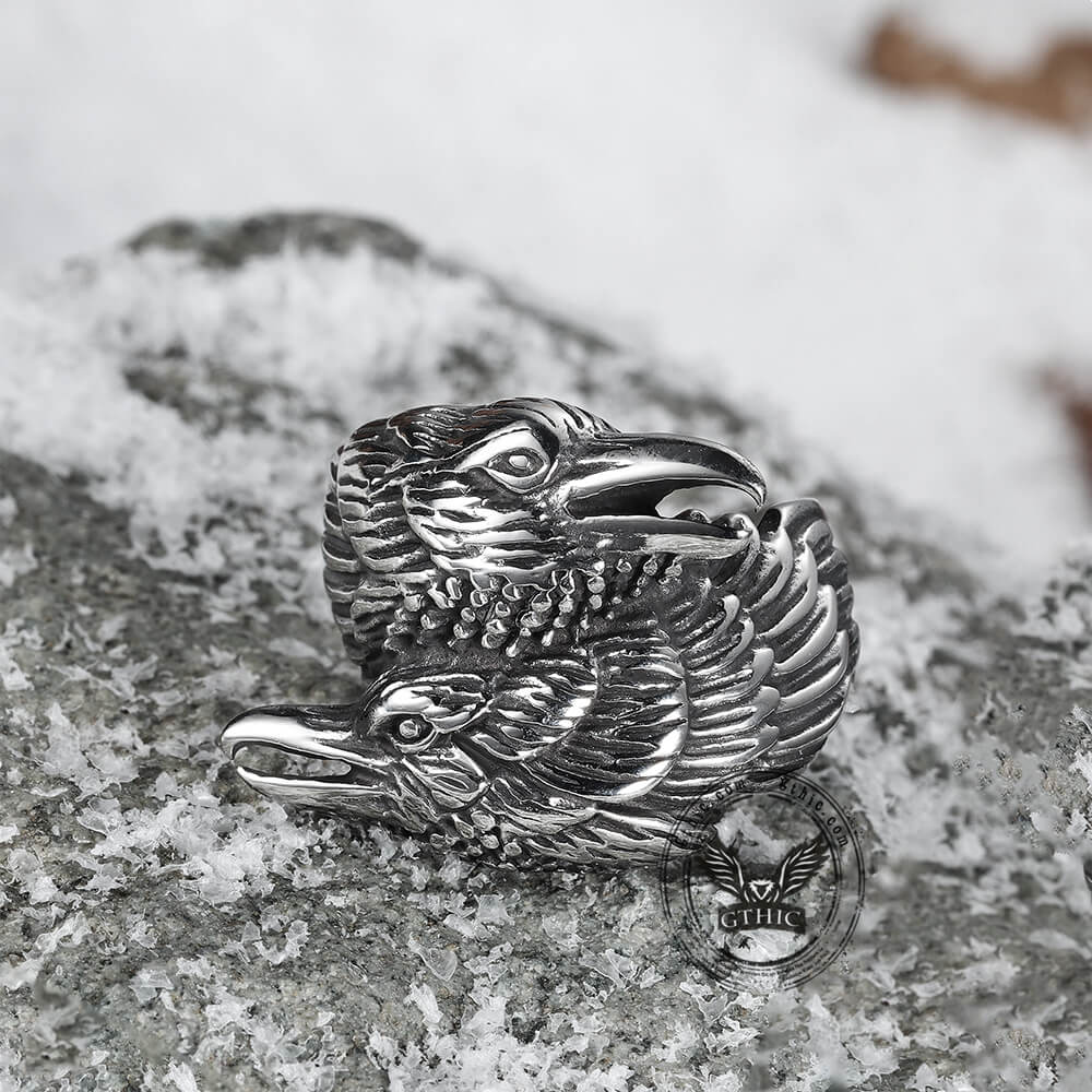 Two Entwined Ravens Stainless Steel Viking Ring Stainless Steel