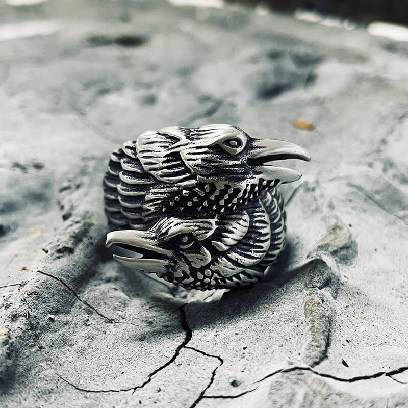 Odin Ravens Huginn and Munin Sterling Silver Viking Ring | Gthic.com