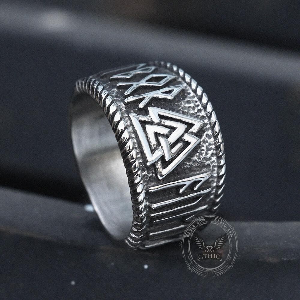 ODIN Runes Valknut 316L Stainless Steel Viking Ring - GTHIC