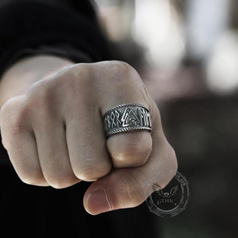 ODIN Runes Valknut 316L Stainless Steel Viking Ring - GTHIC