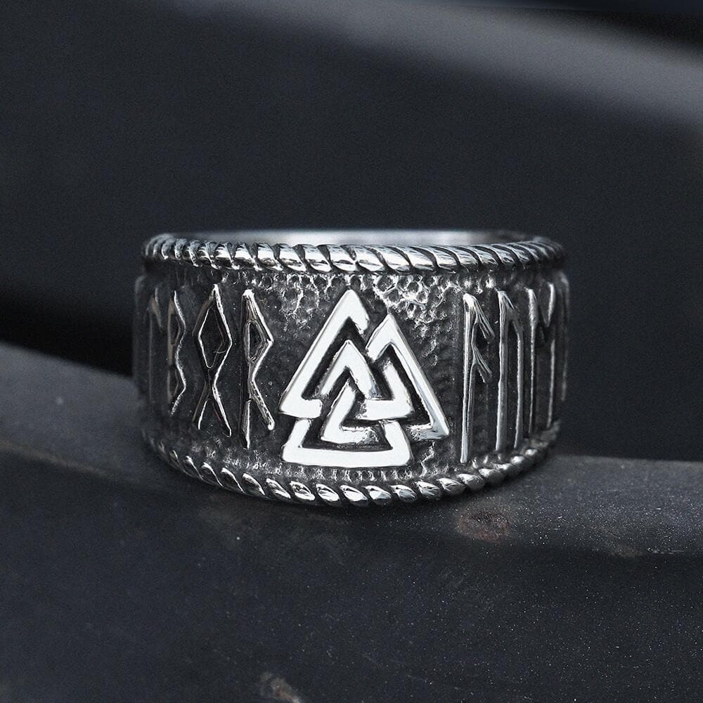 ODIN Runes Valknut 316L Stainless Steel Viking Ring - GTHIC