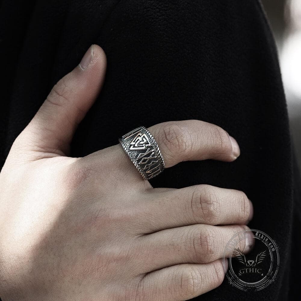 ODIN Runes Valknut 316L Stainless Steel Viking Ring - GTHIC