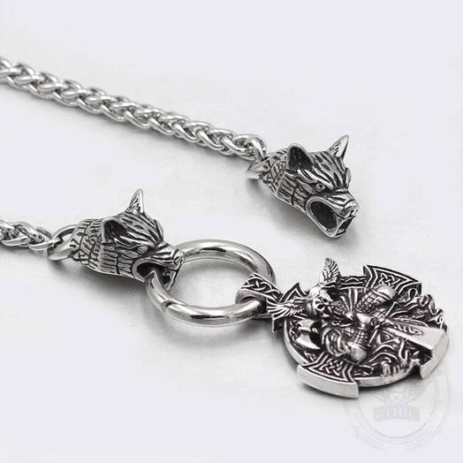 Odin Wolf Raven Stainless Steel Viking Pendant | Gthic.com