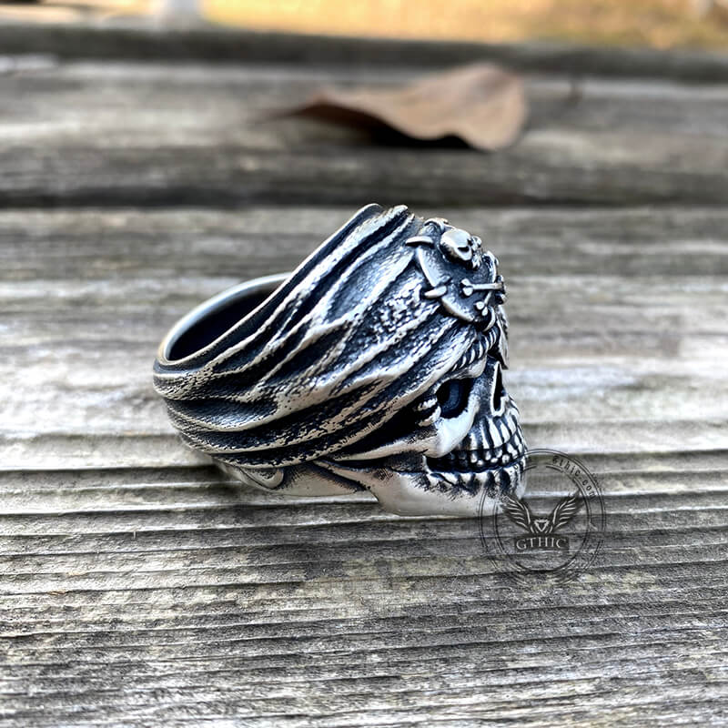 One-Eyed Pirate Sterling Silver Skull Ring | Gthic.com