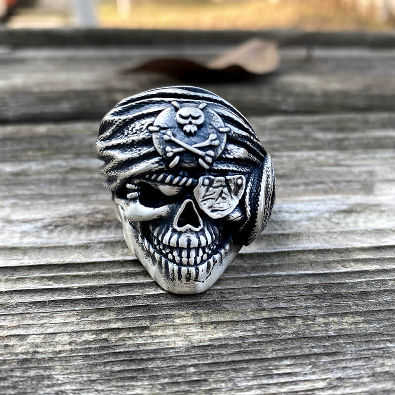 One-Eyed Pirate Sterling Silver Skull Ring | Gthic.com