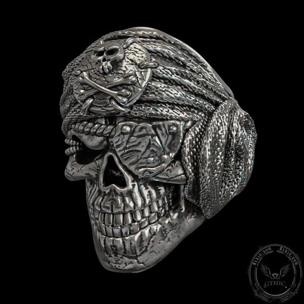 One-Eyed Pirate Sterling Silver Skull Ring | Gthic.com