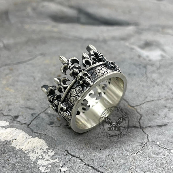 Ornate Crown Sterling Silver Skull Ring | Gthic.com