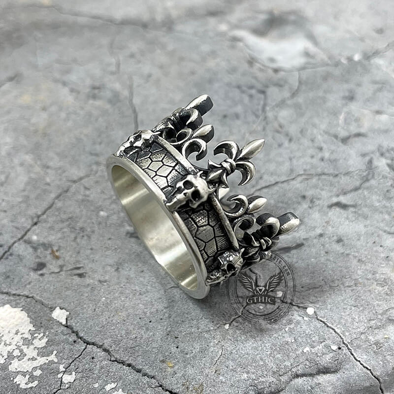Ornate Crown Sterling Silver Skull Ring | Gthic.com